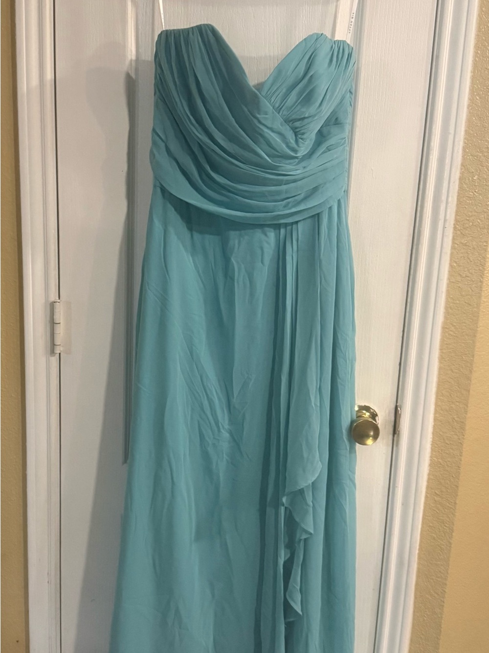 After Six Strapless Chiffon Gown in Aqua